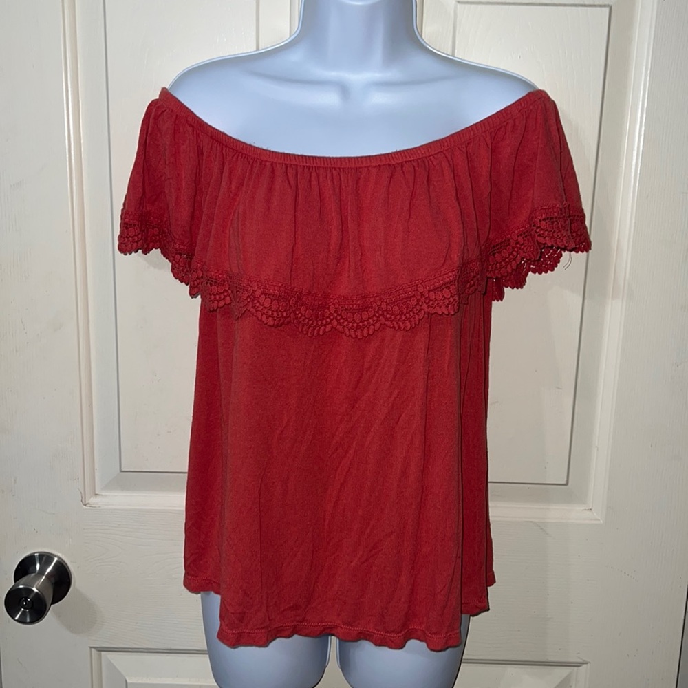Off Shoulder Lace Trim Top